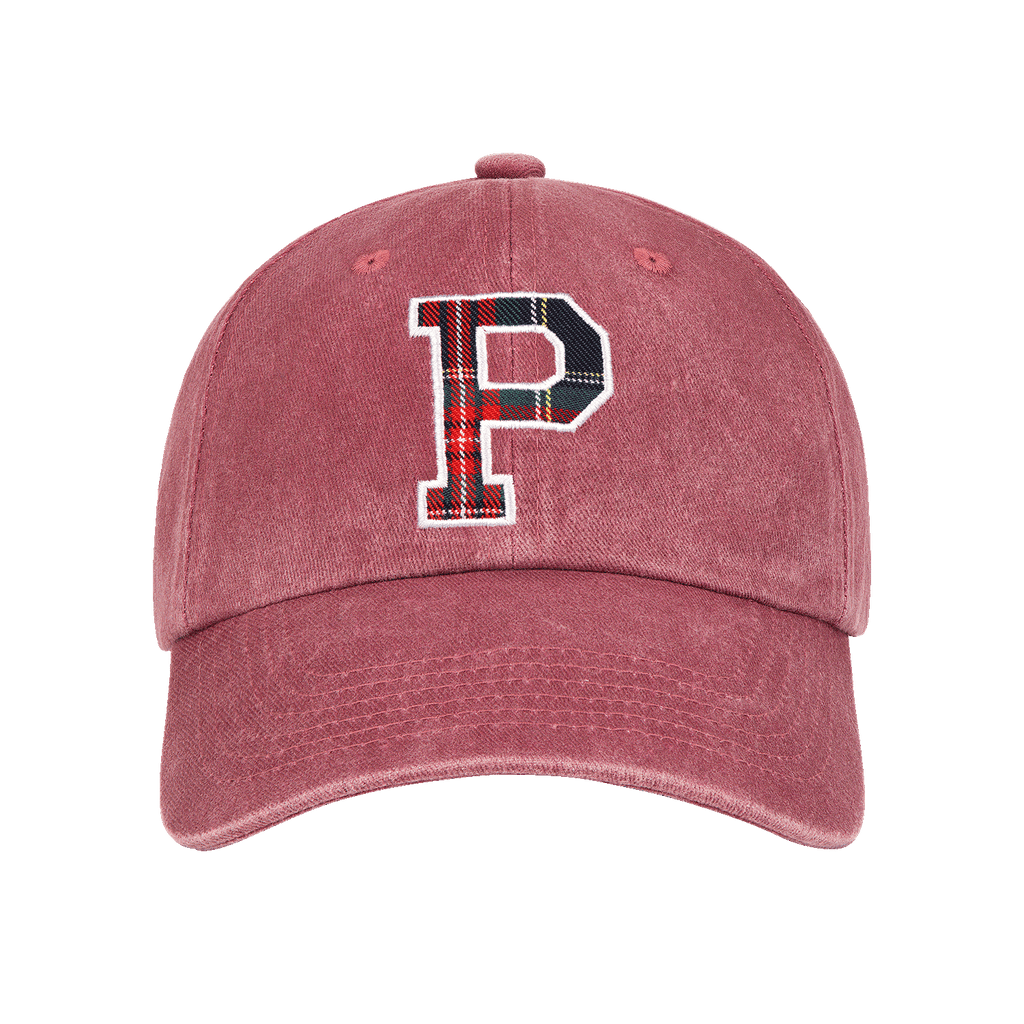 Holiday P Hat -washed maroon + plaid p