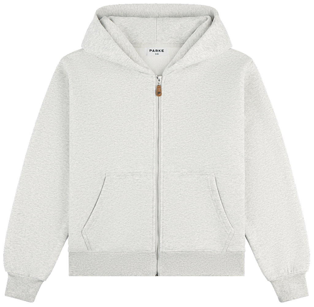 classic zip up hoodie flat lay-classic grey