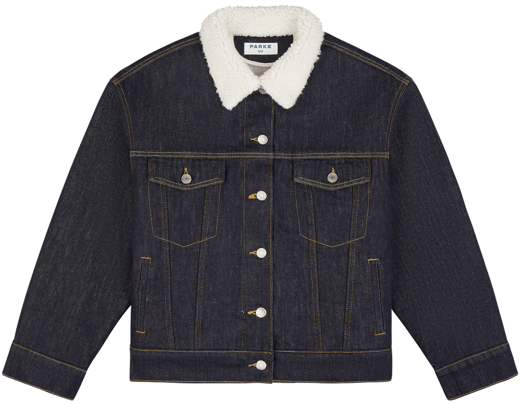 Oversized Sherpa Lined Denim Jacket -dark wash