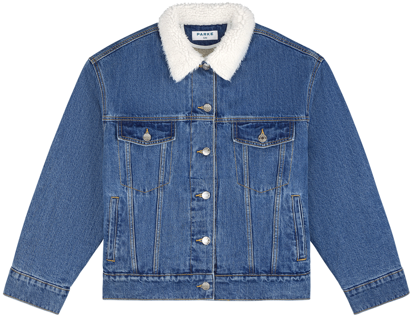 Oversized Sherpa Lined Denim Jacket -medium wash