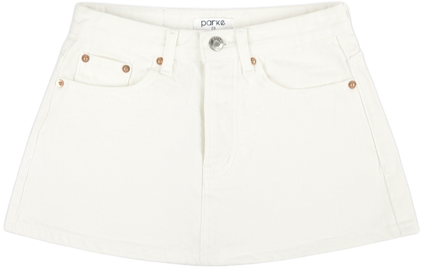 white denim mini skirt flat lay -white