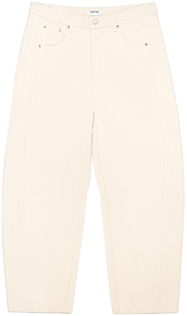 cream horseshoe jean flat lay - cream
