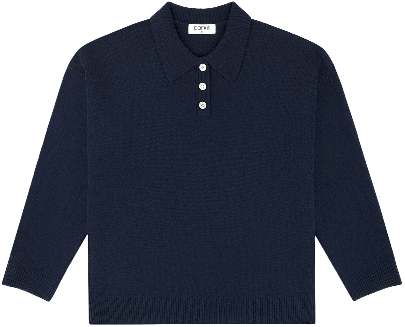 navy polo sweater flat lay - navy