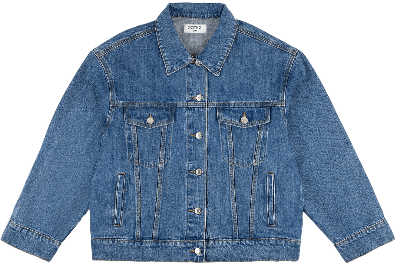 med wash oversized jean jacket flat lay -medium wash