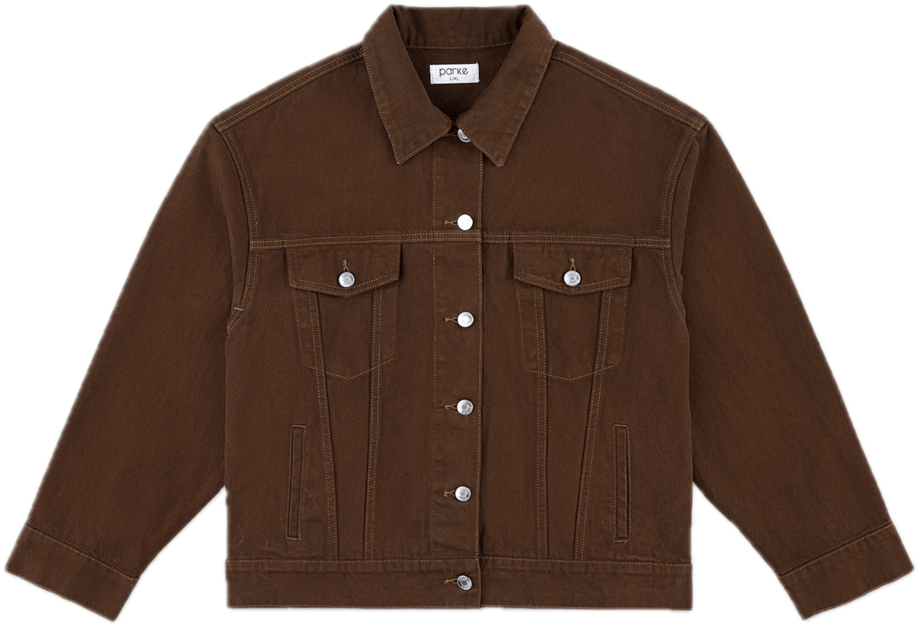 chocolate oversized jean jacket flat lay -chocolate