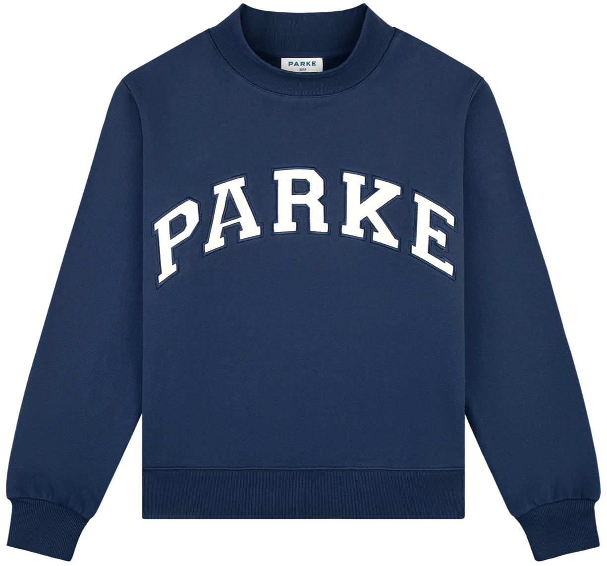 back to school varsity mockneck -denim + white