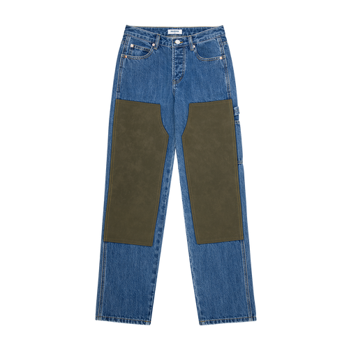 carpenter jean -medium wash + brown suede