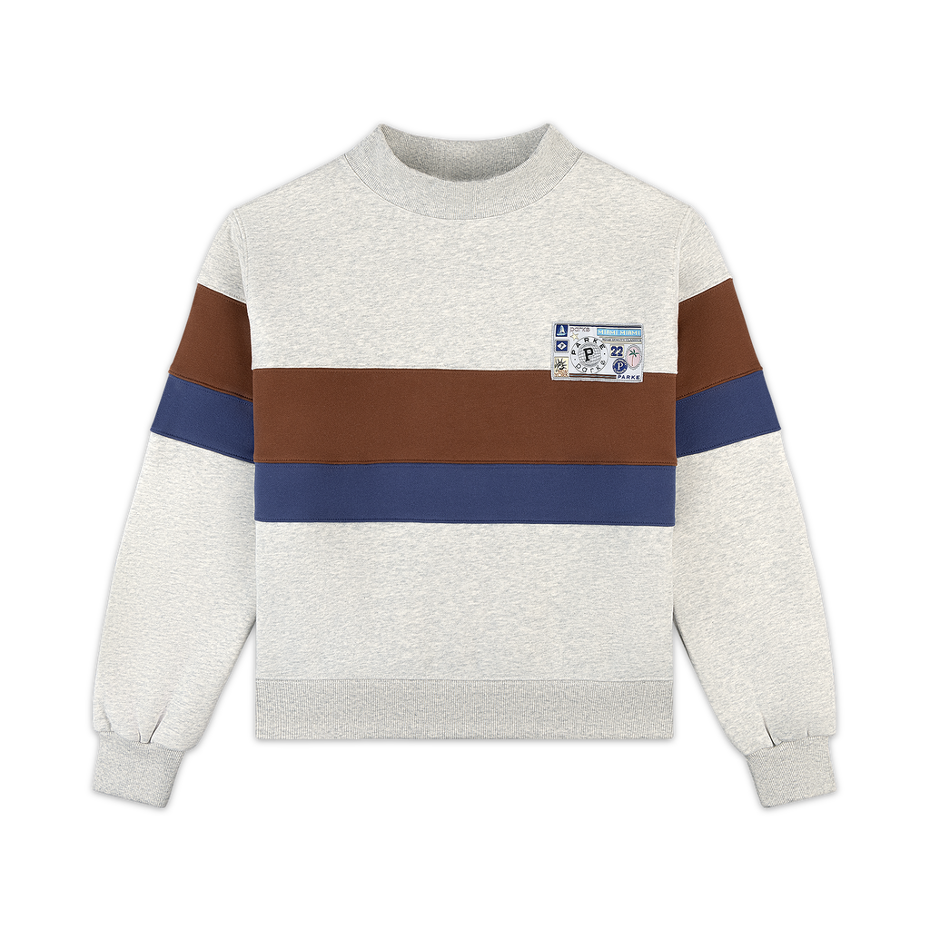 Vintage Striped Mockneck With Nostalgia Patch -classic grey