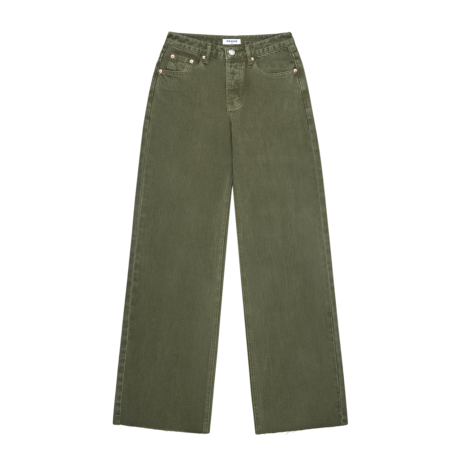 low rise baggy jeans flat lay -olive