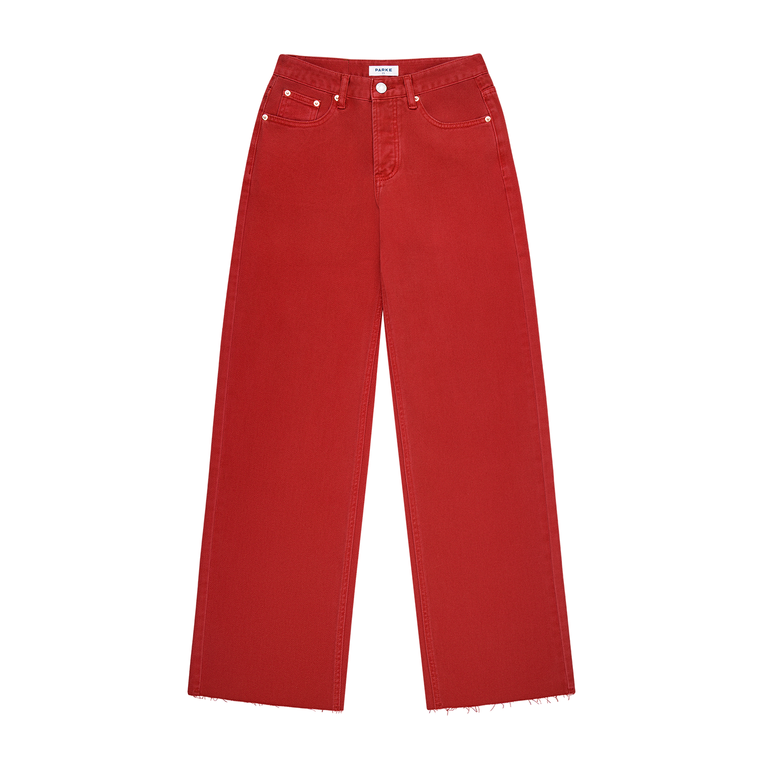 low rise baggy jeans flat lay -washed red