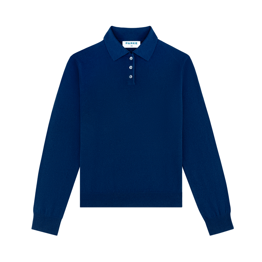 long sleeve classic polo sweater -navy